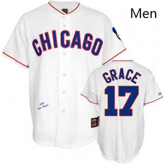 Mens Mitchell and Ness Chicago Cubs 17 Mark Grace Replica White 1988 Throwback MLB Jersey